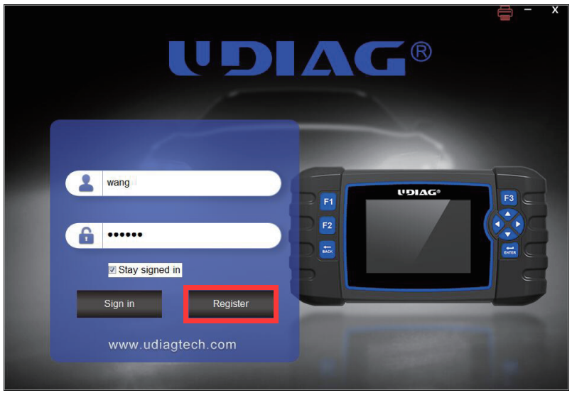 register udiag account-step 2