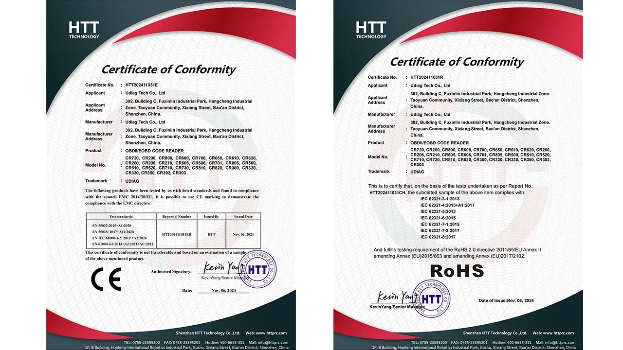 UDIAG code reader certificate